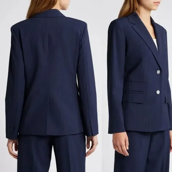 THEORY Tailor Blazer Pinstripe Navy Wool Jacket - Picture 8 of 16